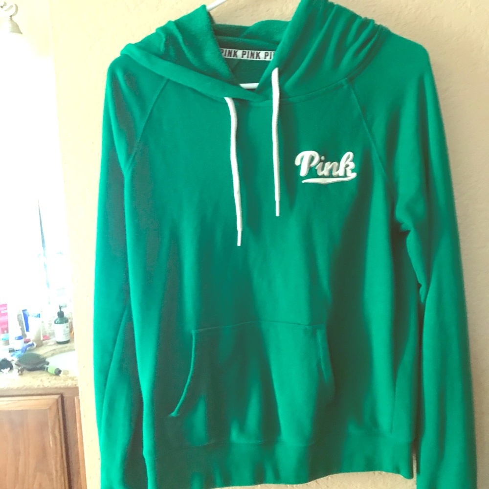 SOLD Green embroidered VS Pink hoodie